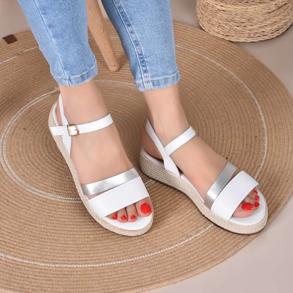 Sandale Cuir Couleur Blanc-Argent Ref S021