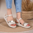 Sandale Cuir Couleur Beige-Argent Ref S021 